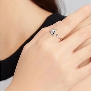 Cute Cat Opening Adjustable Silver Plated Ring